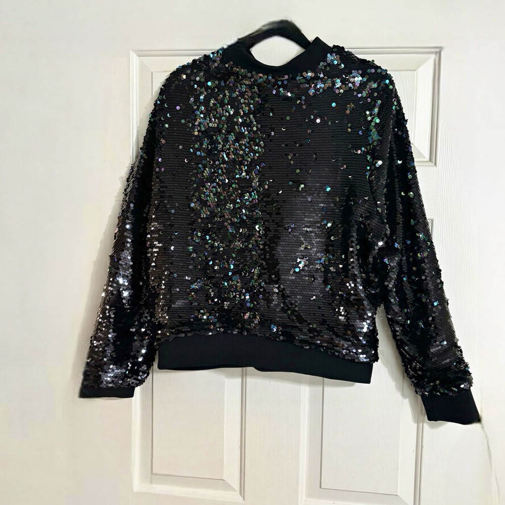 Torrid Bomber Jacket Women 1 Black Iridescent Sequin Zip Front Glam Plus Size - Picture 2 of 9